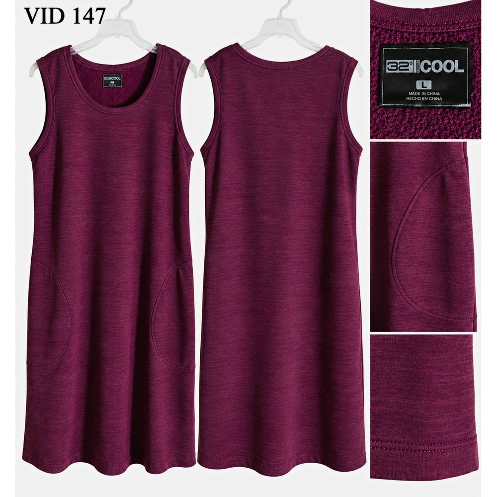 32 Degrees Cool Women's Burgundy Sleeveless Scoop Neck Shift Dress L Pockets